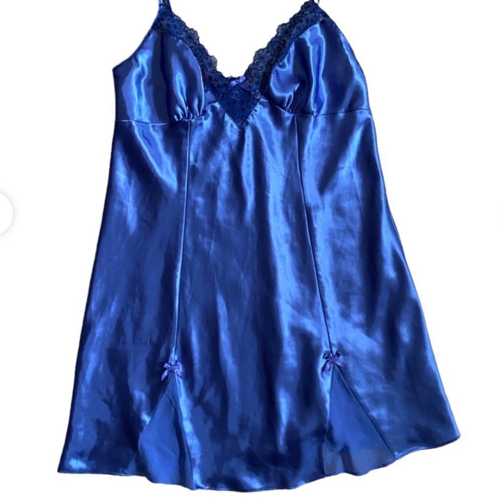 Morgan Taylor vintage blue satin slip dress.